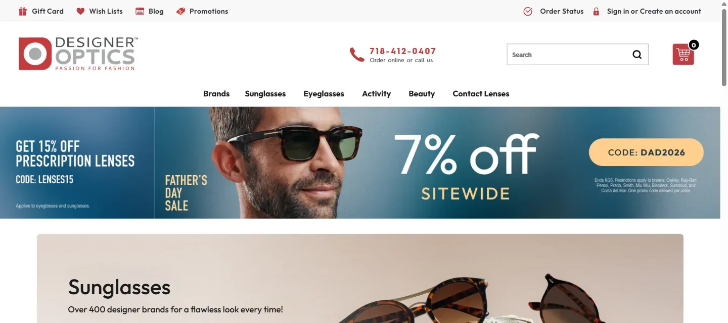 Designer Optics website