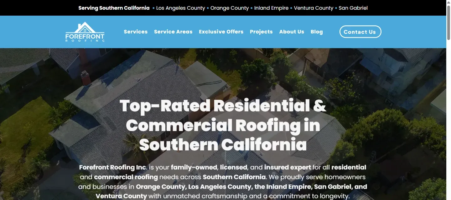 Forefront Roofing website